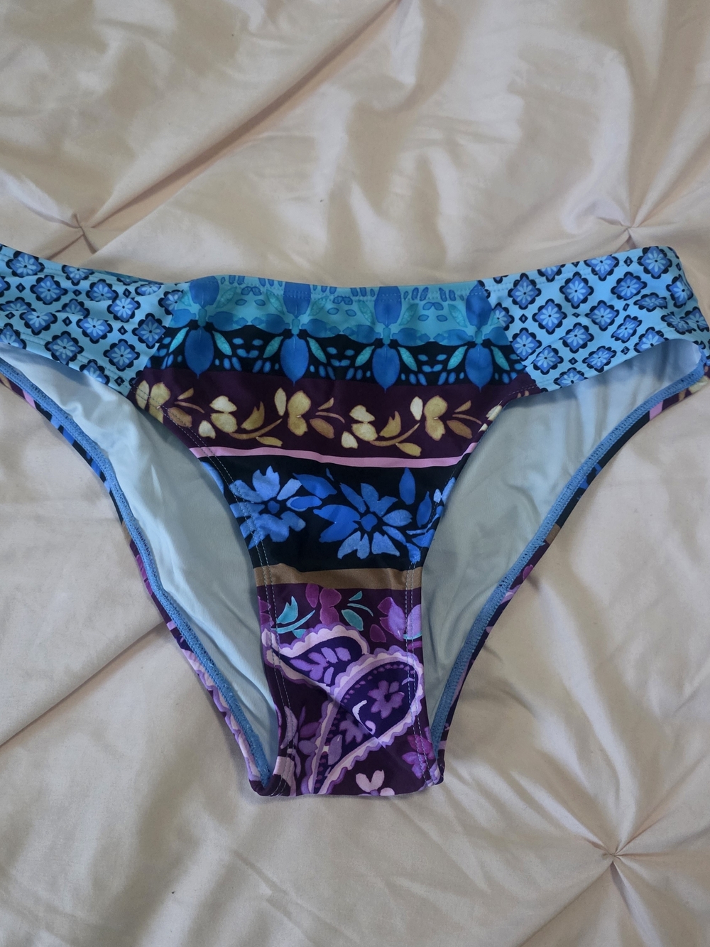 Colorful Floral Patchwork Bikini Bottom - Blue & Purple